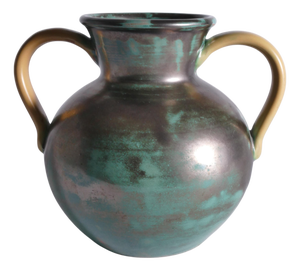 Green Ceramic Vase with Yellow Handles by Anna-Lisa Thomson for Upsala Ekeby, 1930s