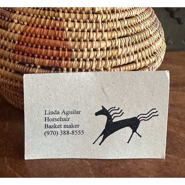 Rare and unusual Native American horsehair basket created by renowned Chumash artist Linda Aguilar (born c. 1946), whose...