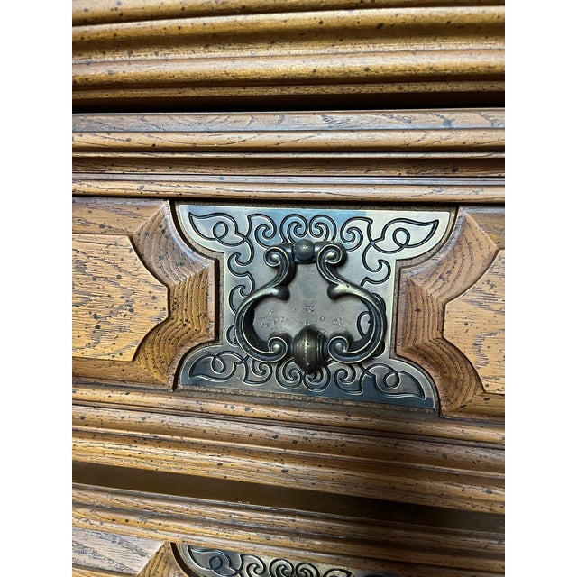 Vintage 1970s Bassett Spanish Revival Mediterranean 9-Drawer Triple Dresser For Sale In Houston - Image 6 of 9
