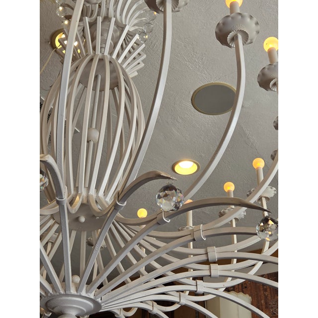 Vintage Wrought Iron Large White Chandelier For Sale - Image 4 of 14