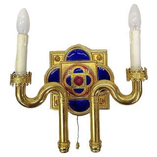 Gold Plated and Enamel Sconce by Jozsef Engelsz, 1970s For Sale