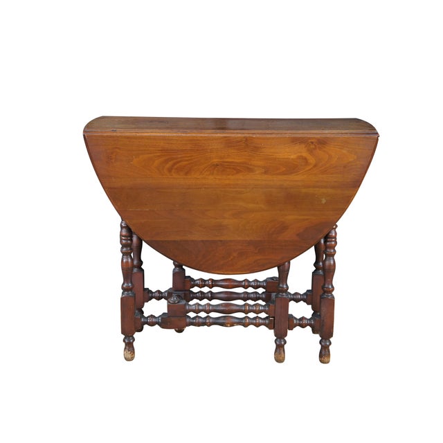 Queen Anne Antique William & Mary Style Oak Oval Drop Leaf Gateleg Side Table For Sale - Image 3 of 12
