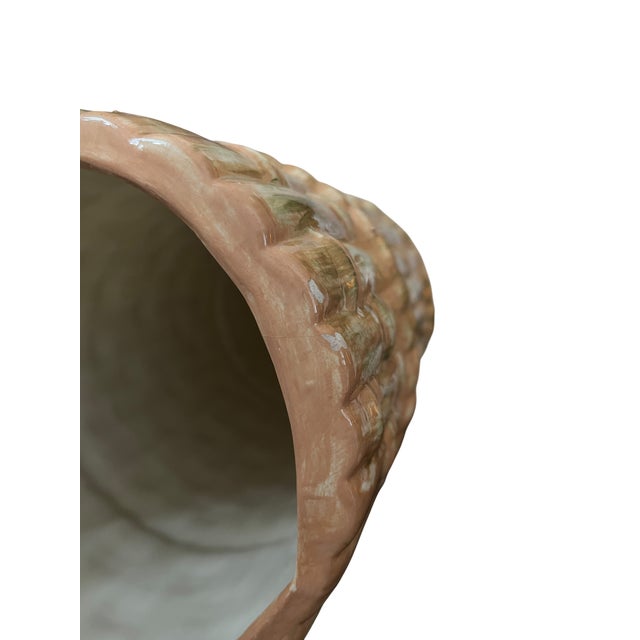 Mid 20th Century Hollywood Regency Majolica Faux Bamboo Umbrella Stand or Floor Vase, Palm Beach Style, 18" For Sale - Image 9 of 9