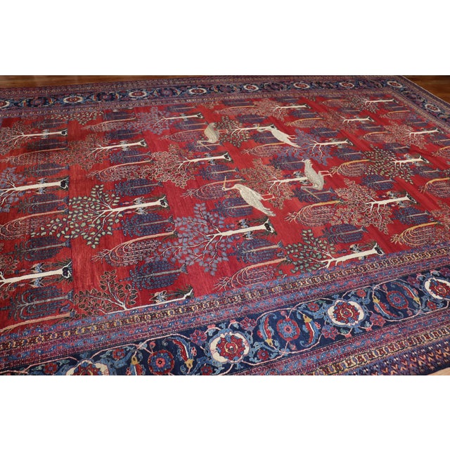 Early 20th Century Zabihi Collection Persian Animal Crane Tabriz Willow Carpet - 12'2" x 17'10" For Sale - Image 9 of 12