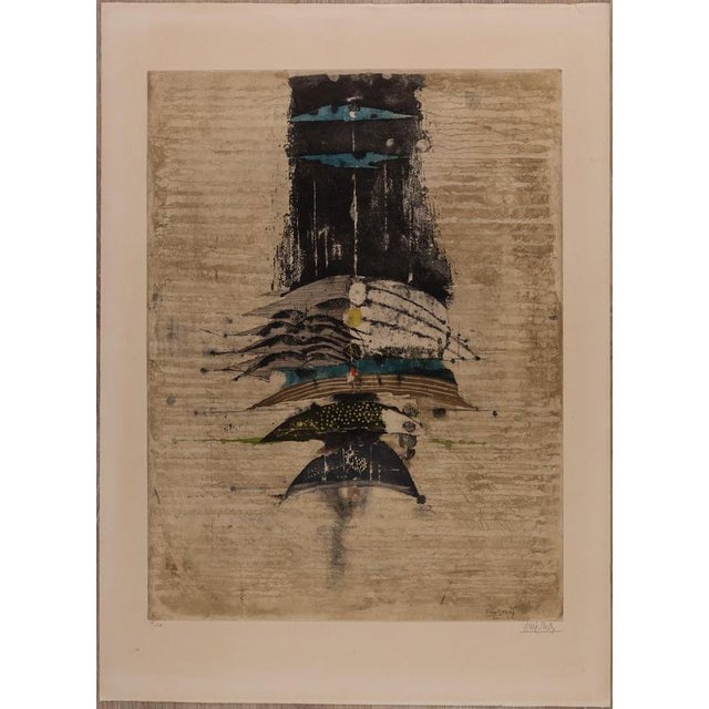 Johnny Friedlaender, Composition with Blue Birds, Etching For Sale - Image 4 of 4
