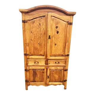 Mexican Rustic Pine Armoire or Dining/Kitchen Hutch - Late 20th Century For Sale
