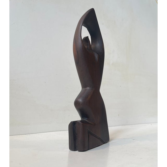 1970s Vintage Abstract Teak Sculpture of Praying Woman, 1970s For Sale - Image 5 of 7