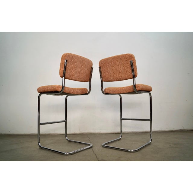 1970s Mid-Century Modern Cesca Chrome Bar Stools by Chomcraft - A Pair For Sale - Image 5 of 12