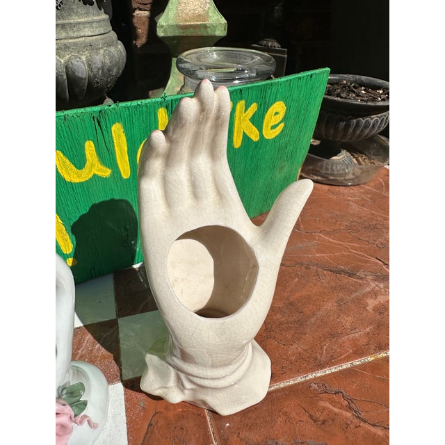 1970s Pair of 1970s White Ceramic Hand Vases For Sale - Image 5 of 9