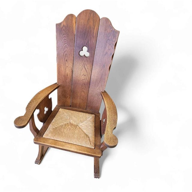 Monastery High Back Rush Seat Armchair, 1950s For Sale - Image 4 of 16