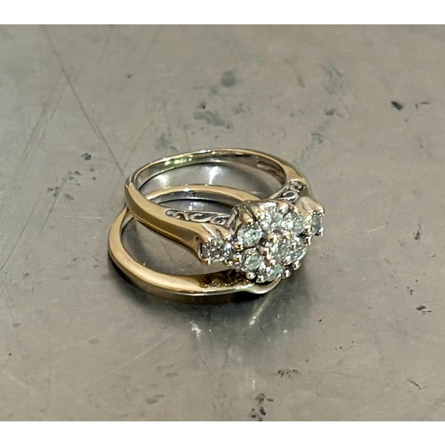 14k White Gold Diamond Cluster Engagement Ring W/ Band For Sale - Image 6 of 7
