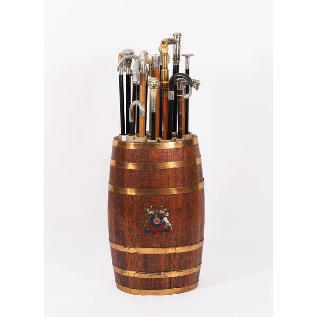 Antique Oval Brass-Bound Barrel Umbrella and Stick Stand, 1810s For Sale - Image 4 of 16