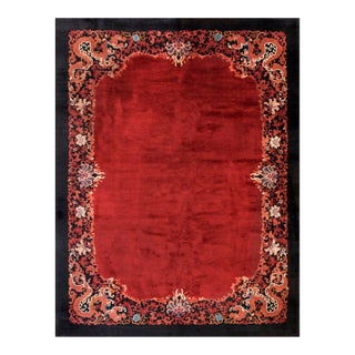 Fabuluos Red Open Field Color With Nice Floral Border Antique Chinese Art Deco Rug For Sale