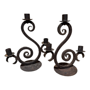 1940s Rustic Iron Spanish Colonial Candelabras