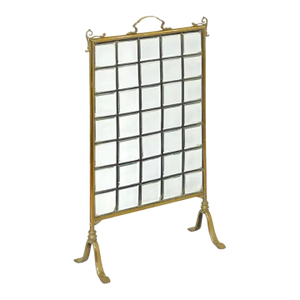 English Fire Screen of Brass and Beveled Glass