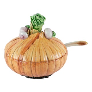 1960s Este Ceramic Large Majolica Onion Tureen Covered Dish Centerpiece For Sale