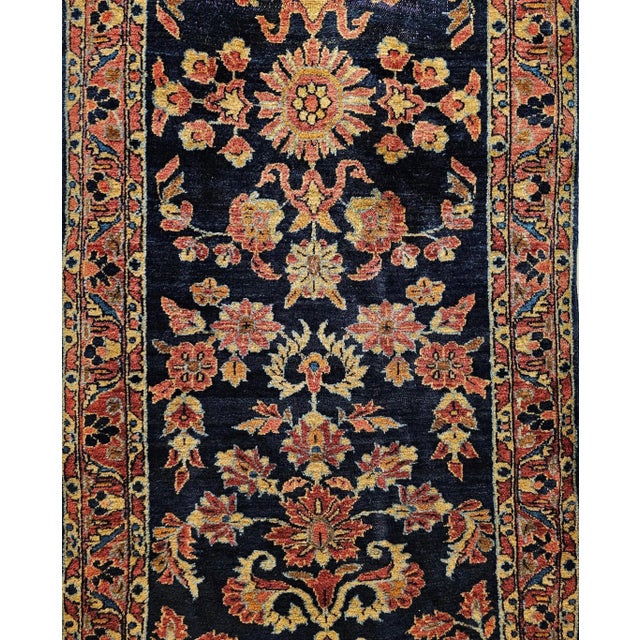 Early 1900s Persian Lilian Runner, Handwoven Allover Floral Design, Navy & Red, 3’ X 7’ For Sale In Chicago - Image 6 of 12