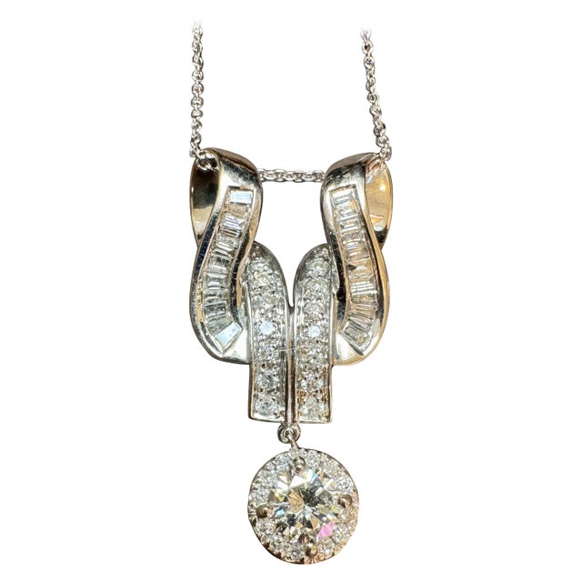 Vintage 2.55 Ct Diamond Solitaire Diamond 0.90 Ct Pendant in 14 K White Gold For Sale - Image 15 of 18