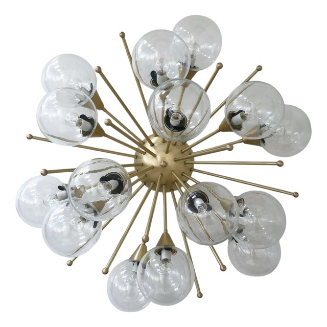 21st Century Mezzo Satin Brass Clear Murano Flush Mount by Fabio LTD For Sale