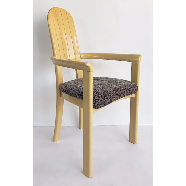 Postmodern Set of 4 Italian Lacquered Postmodern Armchairs, Animal Print Upholstery For Sale - Image 3 of 18