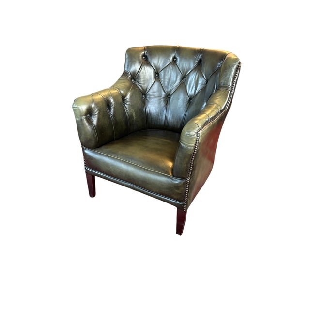 English Chestefield Green Chair For Sale - Image 3 of 7