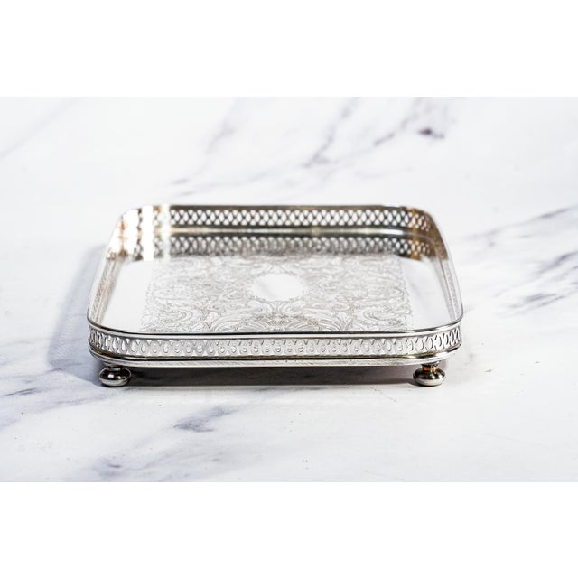 Lovely Vintage Small Silverplate Gallery Vanity Tray Luxury Home Decor For Sale - Image 9 of 11