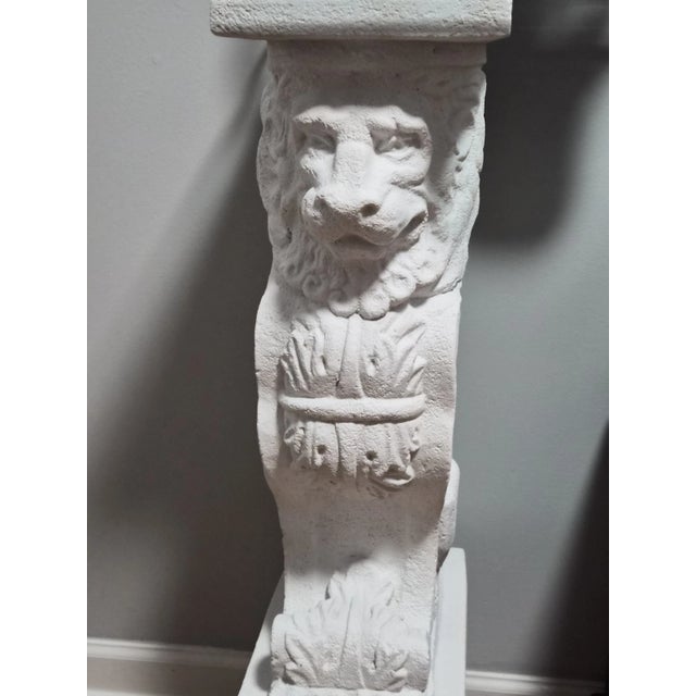 Classical Roman Vintage Neoclassical Egyptian Revival Sandstone Sphinx Pedestal Console Table For Sale - Image 3 of 9
