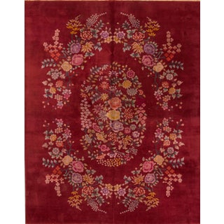 Antique Red Chinese Art Deco Rug 8 Ft 11 in X 11 Ft 5 In. For Sale