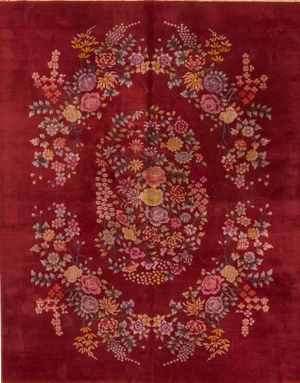 Antique Red Chinese Art Deco Rug 8 Ft 11 in X 11 Ft 5 In.