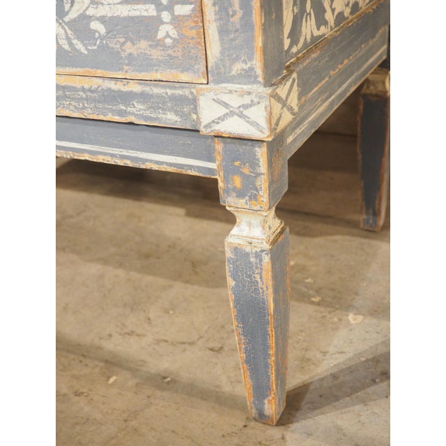 Blue Pair of Hand Painted Blue and White Directoire Style Commodes For Sale - Image 8 of 18