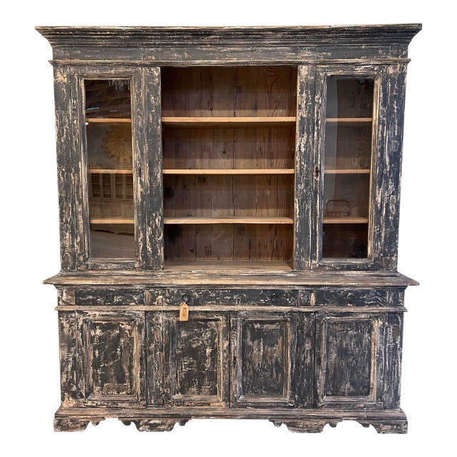 19th C Italian Painted Cabinet Hutch Sideboard For Sale