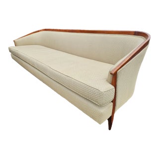 Mid Century Modern Sofa With Wood Trim Back Rest For Sale