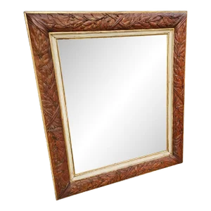 Antique Hand-Carved Solid Wood Mirror