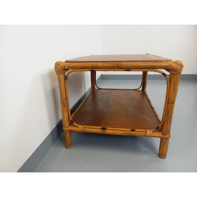 Tan Vintage Rattan and Wood Coffee Table, 1960s For Sale - Image 8 of 13
