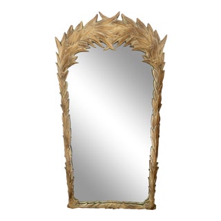 1970s Serge Roche Style Carved Palm Floor Length Mirror For Sale