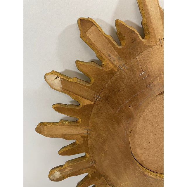 1970s Mid Century Modern Italian Florentine 20" Gilded Sunburst Wall Mirror For Sale - Image 12 of 18