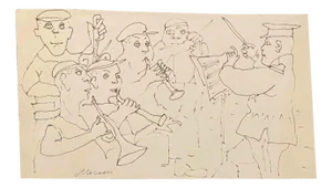Mino Maccari, Concert, Ink Drawing, Mid-20th Century