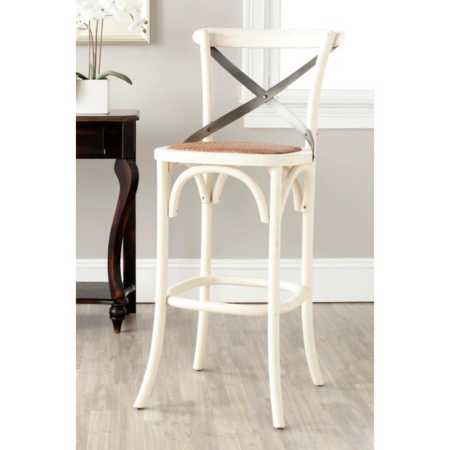 2020s X Back Barstool in Distressed Ivory & Medium Brown For Sale - Image 5 of 6