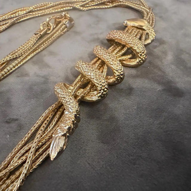 A 2000s High Quality Costume Jewelry Gilt Metal Italian Snake Necklace For Sale - Image 14 of 16