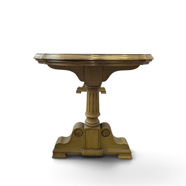 Vintage Butter Yellow Painted Trestle Sofa Table With Scalloped Top For Sale - Image 15 of 18