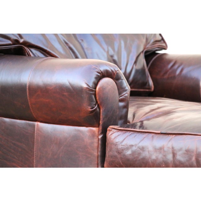 Vintage Old Hickory Tannery Brown Leather Chaise Lounge Chair, Feather Cushions For Sale In Los Angeles - Image 6 of 18