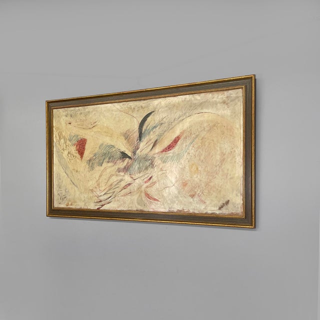 Italian modern rectangular abstract mixed media painting, 1982 Rectangular painting with an abstract subject, mixed media...