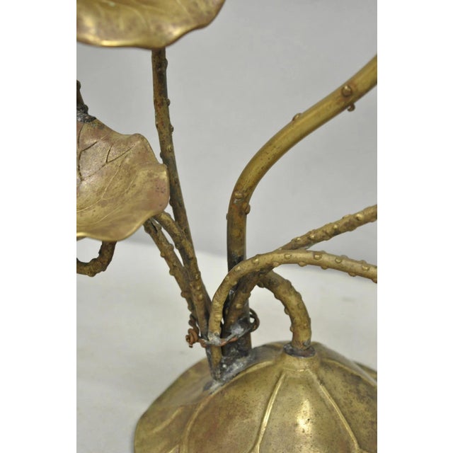 Metal Vintage Hollywood Regency Brass Lotus Leaf Lily Pad Single Candlestick Holder For Sale - Image 7 of 9