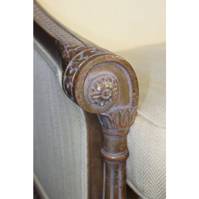 Vintage French Louis XVI Style Carved Gilt Settee C. 1960's For Sale - Image 11 of 12