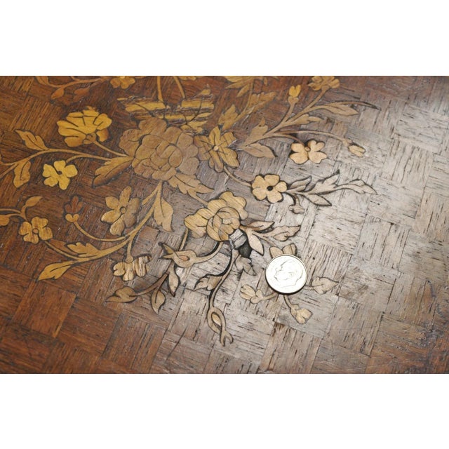Antique French Louis XV Style Marquetry Inlay Bronze Ormolu Rosewood Side Table For Sale - Image 13 of 16