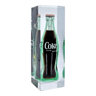 Pop Art Lucite Table Sculpture With Submerged Coke Cola Bottle - Mid Century Modern For Sale