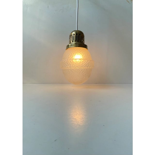 Scandinavian Art Deco Pendant Lamp in Brass and Lizard Glass, 1930s For Sale - Image 10 of 12