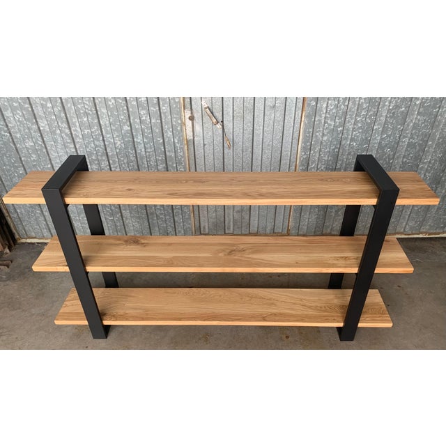 New Custom Etagere with Three Oak Shelves and Iron Structure For Sale In Miami - Image 6 of 18