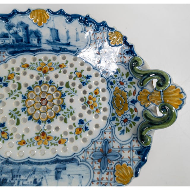 Antique White 19th Century Dutch Delft Faience Bowl With Polychrome Pierced Design For Sale - Image 8 of 16