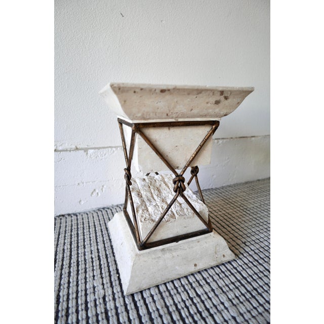 Vintage Travertine and Iron Tessellated Pedestal Side Table For Sale - Image 4 of 9